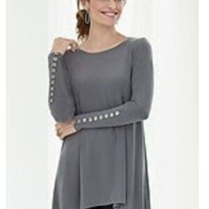 NWT SYMPLI - Verve Tunic Feather Gray Marble Button Detail, High/Low Hem Size 24